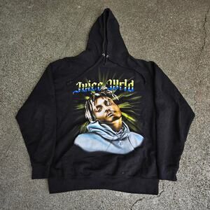 Vtg Y2k JUICE WRLD Airbrush Portrait Graphic Hip Hop Rap Hooded Sweatshirt XL